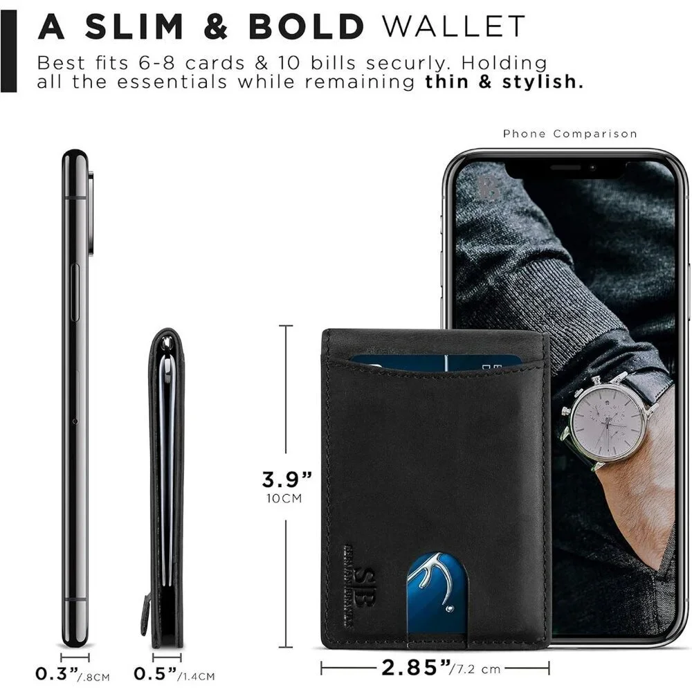 Men's Charcoal Black 1.0 Vegan Leather Front 2 Pocket Wallet Card Designed